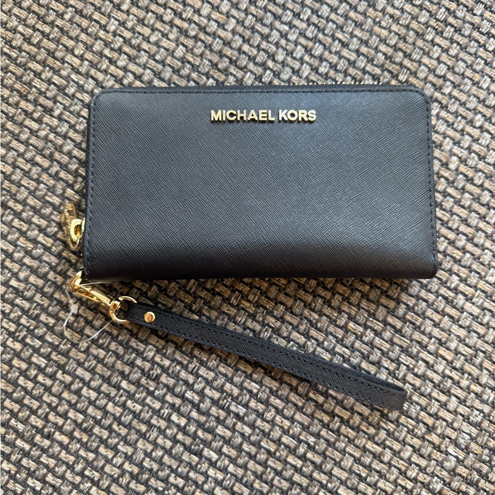 Michael Kors Black Wristlet with Gold Details